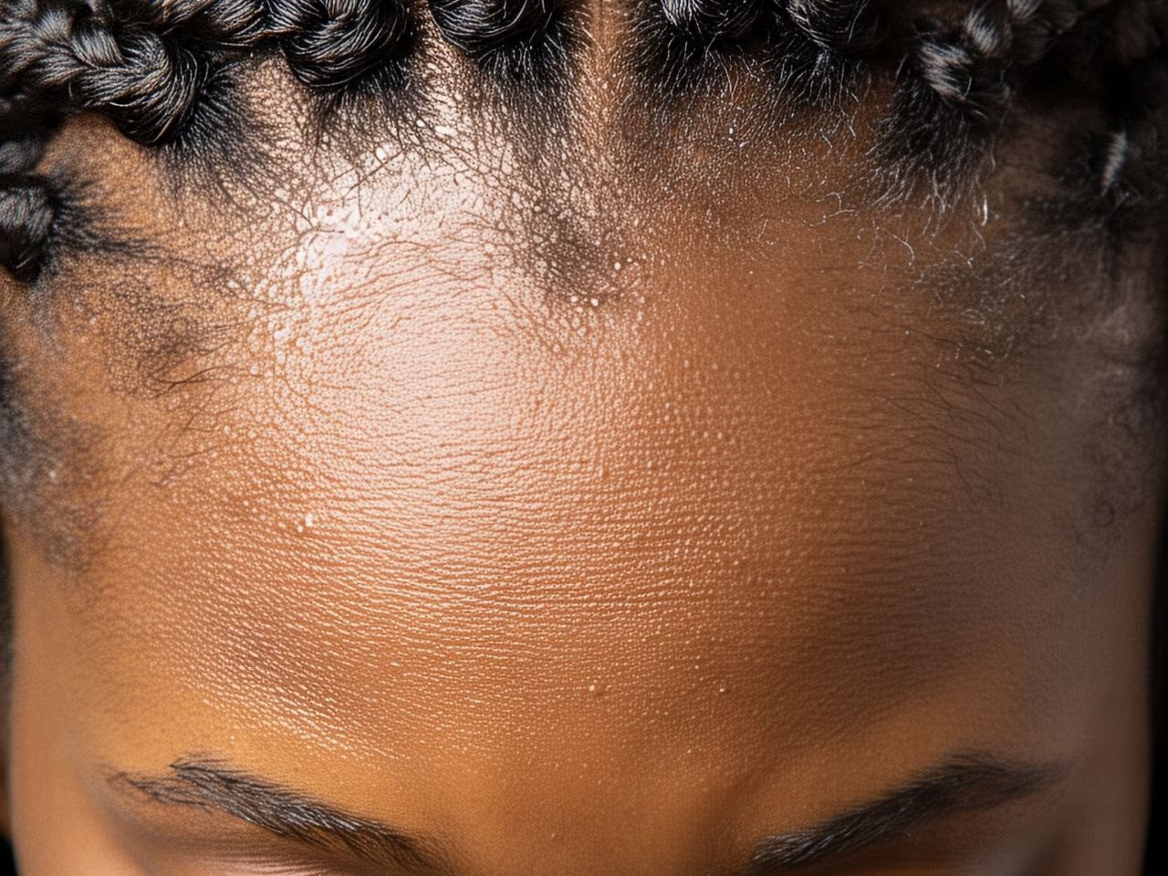 Up close image of tight braids causing tension to the scalp